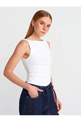 Dilvin 31589 Büzgülü Kayık Yaka Top