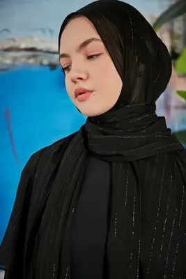 Scarf Şeffaf Çizgili Simli Şal - Siyah -