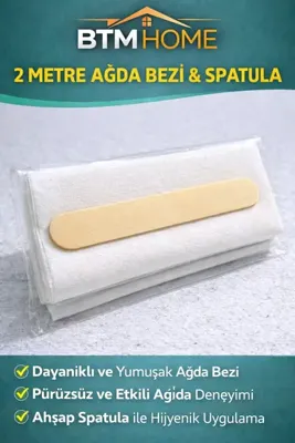 btm home 2 Metre Ağda Bezi ve Spatula Seti Yırtılmaz Dayanıklı Rulo Ağda Bezi Ev ve Profesyonel Kullanım