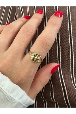 ringbox Gold Taşlı Vintage Çiçek Yüzük