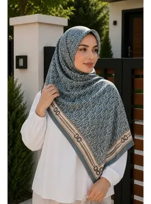 İmaj Butik Su Yeşili Desenli Pamuklu Şal