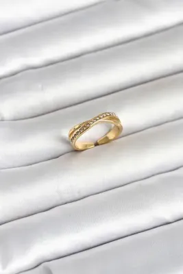 Lisinya 316L Çelik Gold Renk Zirkon Taşlı Kadın Yüzük -