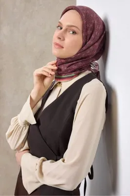 Silk Home Tencel Monare Eşarp Geometrik Motif Desen Mürdüm 90X90