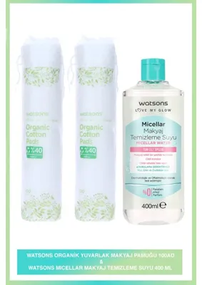 Watsons Organik Makyaj Pamuğu * 2 + Watsons 400 ml Micellar Makyaj Temizleme Suyu