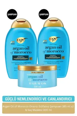 ogx Argan Oil of Morocco Onarıcı Sülfatsız Şampuan 385 ml x2 + Saç Maskesi 300 ml