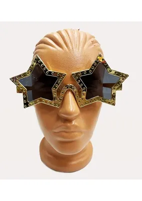 Str Store Yıldız Şekilli Parlak Metalize Parti Gözlüğü Altın Renk 16X7 cm