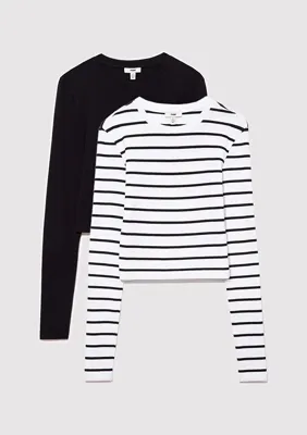 Mavi 2li Uzun Kollu Crop Basic Tişört