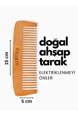 Oinone Doğal Kiraz Ağacı Ahşap Tarak - Anti-Statik Elektriklenme Karşıtı El Yapımı Saç Açma Tarağı 16x5cm