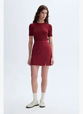 Mudo Kadın Bordo Düz Kesim Mini Etek 