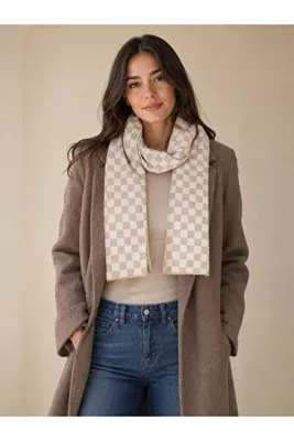Sebir Moda Damalı Desenli Triko Atkı