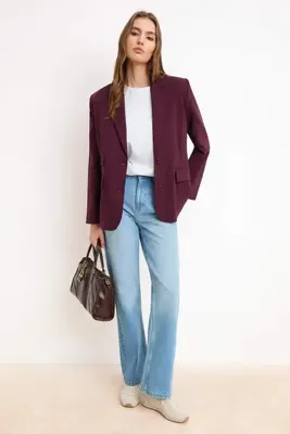 TRENDYOLMİLLA Wardrobe Essentials – Mürdüm Cep Detaylı Blazer Ceket | TWOSS26BC00011