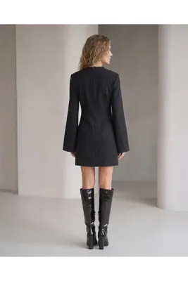 LaborWear Vatkalı Bisiklet Yaka İspanyol Kol A Kesim Mini Elbise