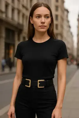 ARLIVA MODA KERVAN özel tasarım trend Çift gold tokalı kadın pantolon kemeri, Elbise kemeri, ceket kemeri