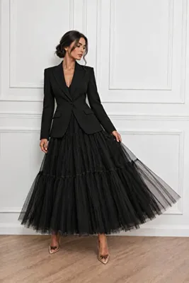INDRESS STUDIO Kadın Tasarım Siyah Renk 95 cm Tül Etek