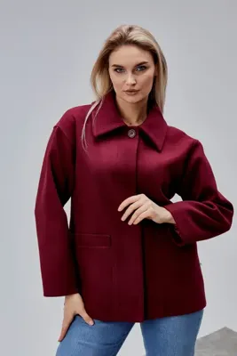 Bolivente Camille Bordo Oversize Cep Detaylı Astarlı Kaşe Ceket
