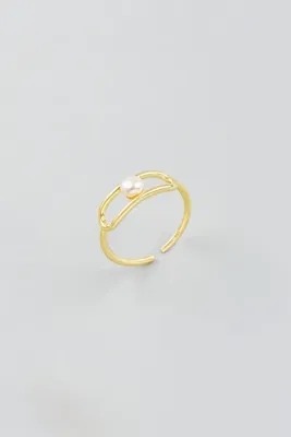 So Chic İnci Taşlı 18 Ayar Sarı Altın Kaplama Ayarlanabilir Gümüş Minimal Yüzük