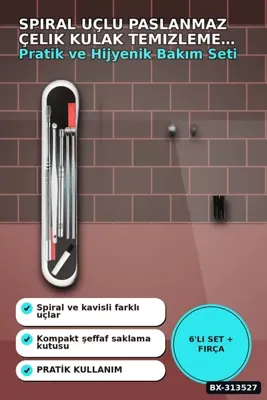 SORA GROUP Spiral Uçlu 6'lı Paslanmaz Çelik Kulak Temizleme Seti - Taşınabilir Bakım Aleti BX-313527