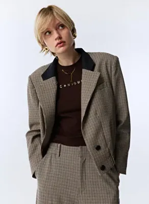 Twist Haki Kadın Regular Fit Kaz Ayağı Blazer TW6260106123022