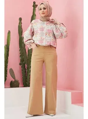 Neways 1152-Denim Parça Boyalı Pantolon Bej
