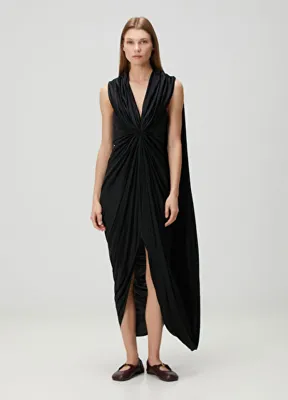 Loewe Siyah Drapeli Midi Elbise