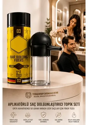 Nano Absolute Aplikatörlü Saç Dolgunlaştırıcı Set KOYU TON KAHVERENGİ| 50gr Topik Fiber Tozu & Profesyonel Pompa 721501