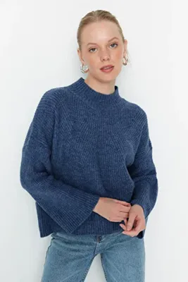TRENDYOLMİLLA Indigo Yumuşak Dokulu Basic Triko Kazak TWOAW22KZ0474