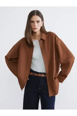 LC Waikiki Bej Oversize Kadın Süet Görünümlü Gömlek