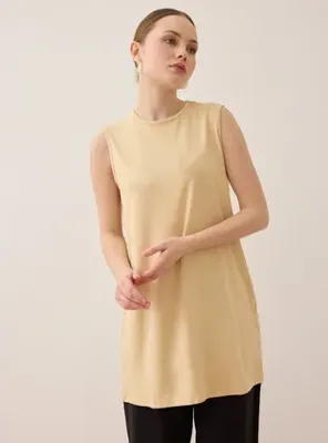 Benin Viskon Kumaş Kolsuz Basic Tunik - Nude - Benin