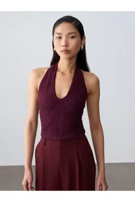 Dilvin 32690 Halter Yaka Dantel Detaylı Top