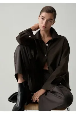 Mavi (Tencel™) Lyocell Kahverengi Gömlek Oversize / Geniş Kesim 1211650-90707