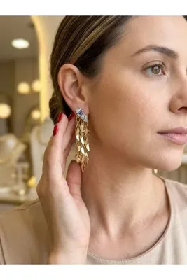 Luvia Accesories Baget Taşlı Yaprak Dökümü Sallantılı Küpe
