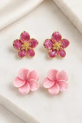 MRK 2'li Küpe Seti Pembe Çiçek Küpe