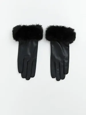LCW ACCESSORIES Kürk Detaylı Suni Deri Kadın Eldiven