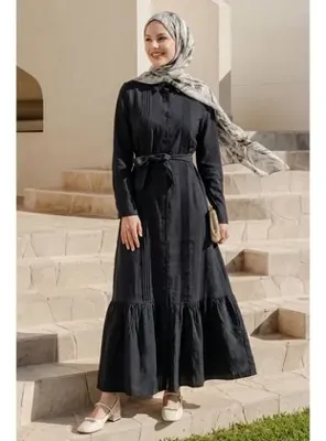 InStyle Gömlek Yaka Nervürlü Siyah Elbise