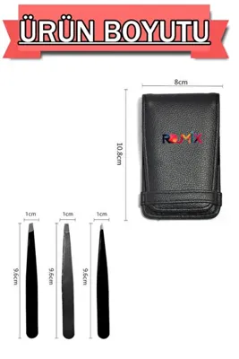 Rojmix Profesyonel 3'lü Siyah Deri Çantalı Cımbız Seti Fix premium Özel