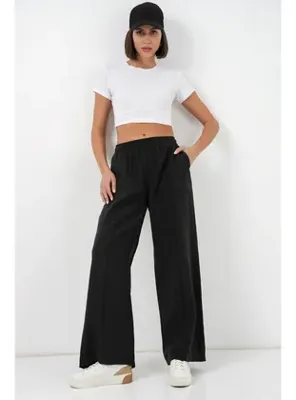 Bigdart Kadın Beli Lastikli Bol Paça Pantolon 30087 - Siyah SİYAH