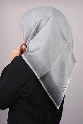 PİRAMİT Düz Renk Simli Bantlı Abiye Eşarp - Desen-07 - Renk-02