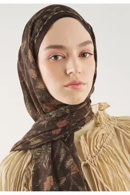 Fresh Scarfs Ethnic Blossom Desen Soft Viskon Şal Çikolata Kahve