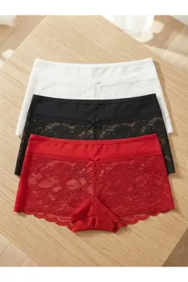 ROSE DAWSON Dantelli Rahat Kesim 3'lü Kadın Boxer Seti Külot