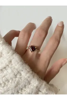 Okko Store Kadın Kırmızı Renkli Kalp Yüzük