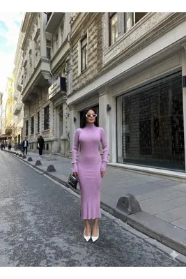 MAESTRO WOMAN Kadın Lila Balıkçı Yaka Triko Elbise