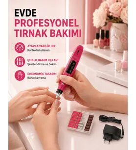 Profesyonel Tırnak Matkap Makinesi – USB Şarjlı Ayarlanabilir Hız Düşük Titreşimli ve Sessiz Çalışma
