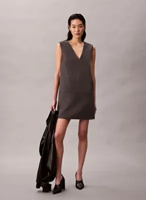 Calvin Klein Gri Kadın V Yaka Elbise LV044D017GPD0