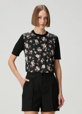 Dolce & Gabbana Siyah Çiçekli İpek Triko