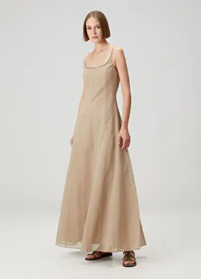 Brunello Cucinelli Camel Maksi Elbise
