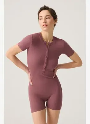 Los Ojos Bordo Fitilli Kısa Kollu Kısa Tulum Short Romper